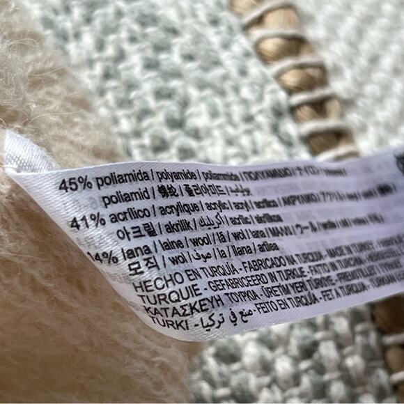 Zara Beige Pointelle Wool Blend Boat Neck Oversized Pullover Sweater XS-S - Picture 8 of 9